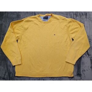 Tommy Hilfiger Mens‎ Yellow Cotton Crewneck Sweater Small Logo Pullover Size XXL
